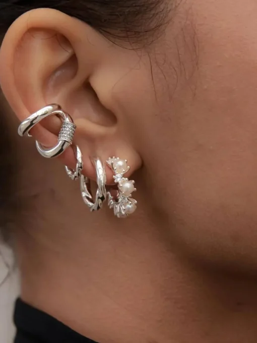 Drill Bit Hoop Earrings Small: Sterling Silver