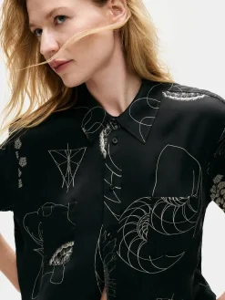 Short Sleeve Boyfriend Shirt Fibonacci - Black