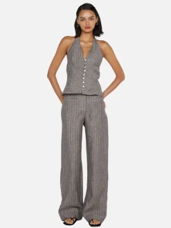 Zuri Halter Top - Taupe/Ivory Stripe