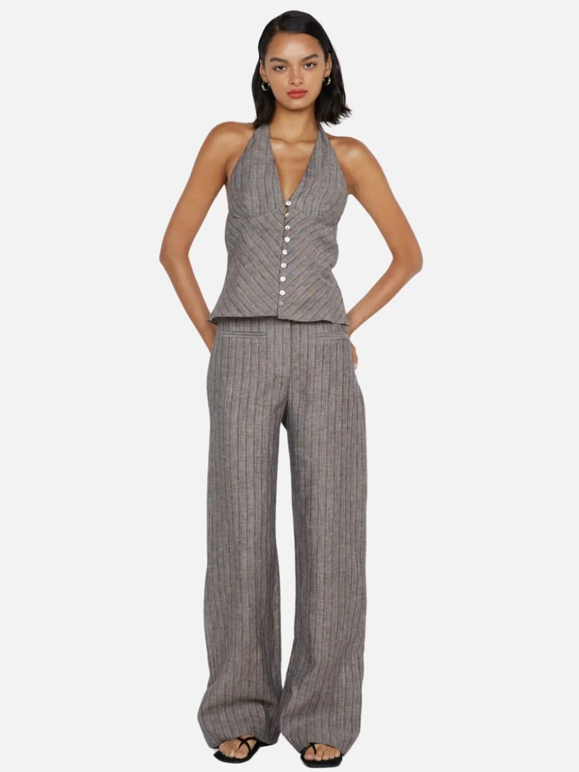 Zuri Halter Top - Taupe/Ivory Stripe