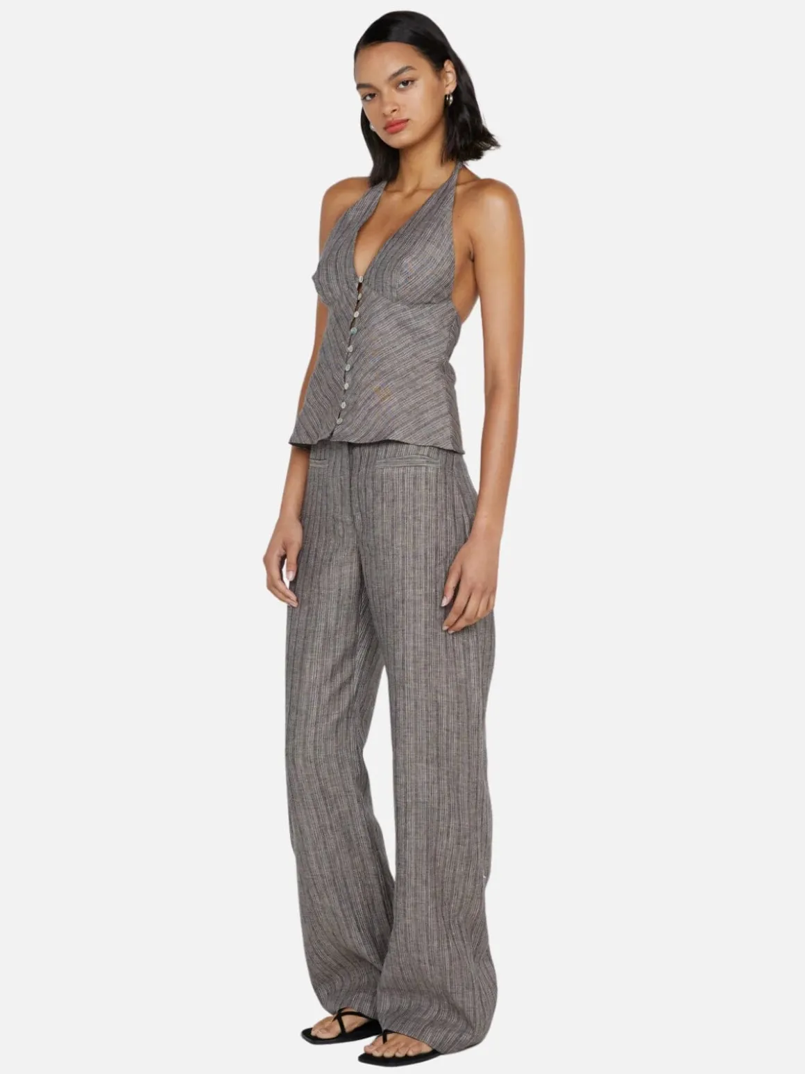 Zuri Halter Top - Taupe/Ivory Stripe